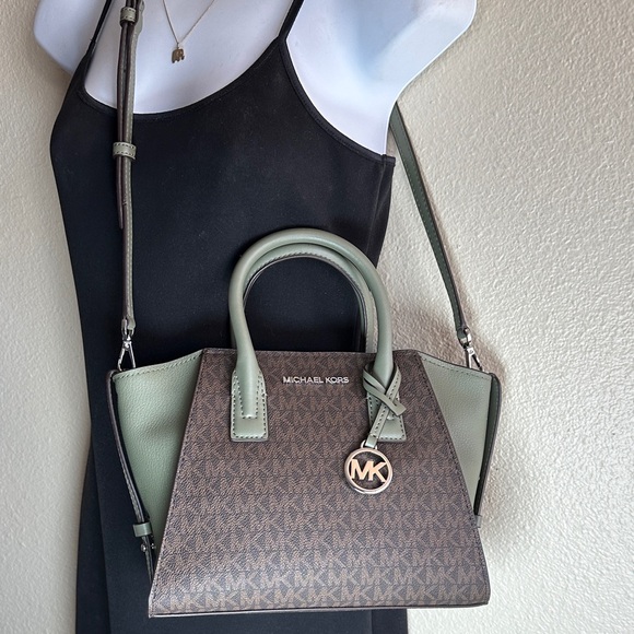 Michael Kors Avril zip top sage green Satchel with matching long strap & charm - Picture 8 of 16